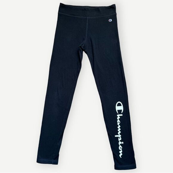 Champion Girl’s Black & White Elastic Waist Stretchy Logo Leggings. Youth Large. - Picture 1 of 7